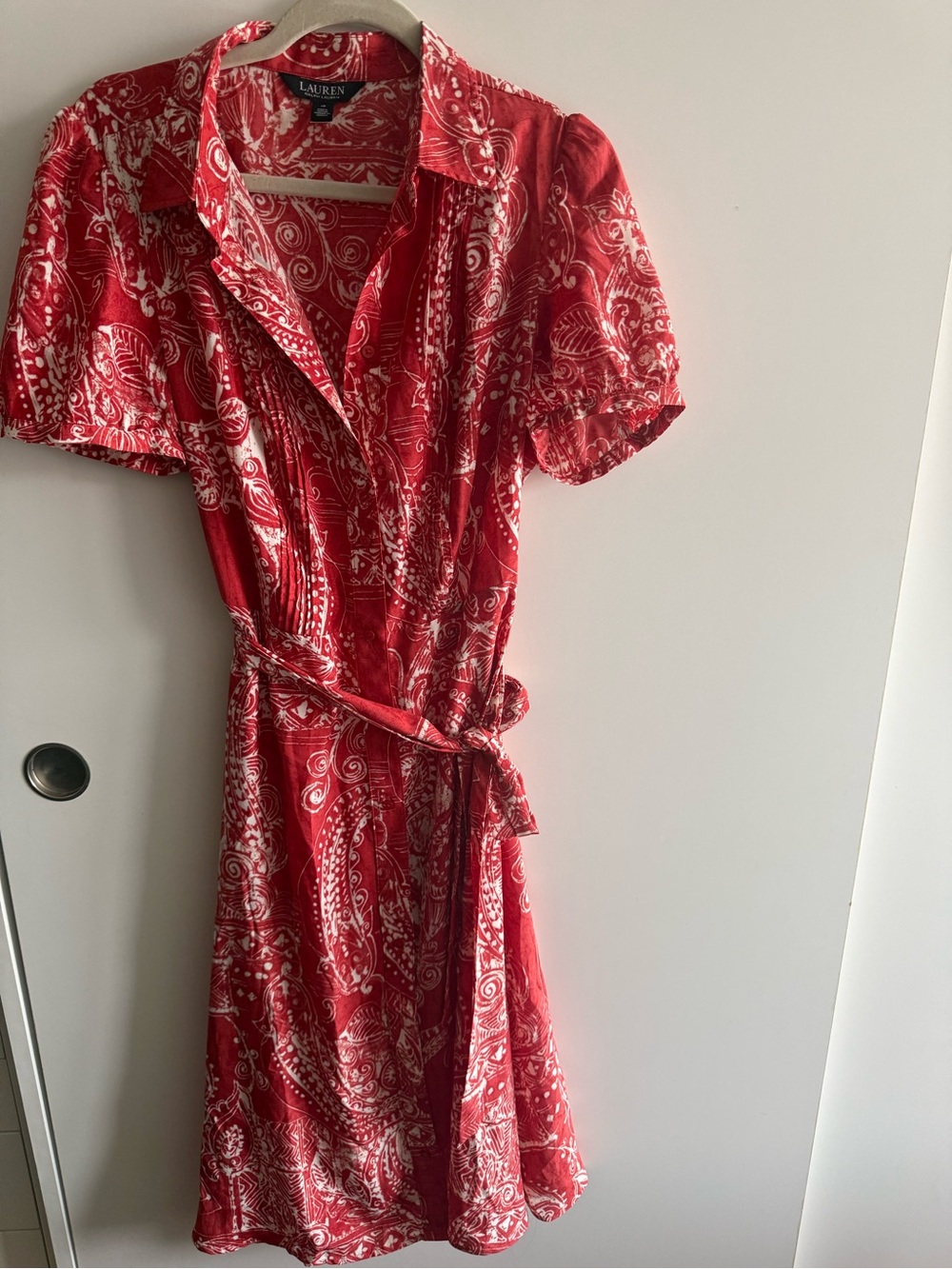 Ralph Lauren Red Paisley Wrap-Style Mini Dress